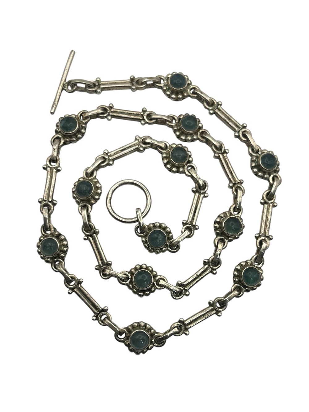 Sterling silver handmade flower link stone cabochon vintage necklace